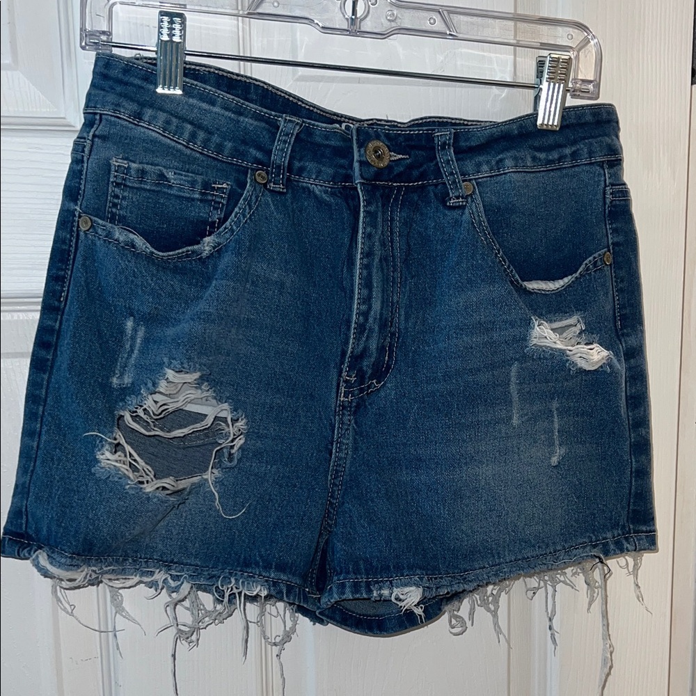 GOGO Dark Blue Distressed Jean Shorts